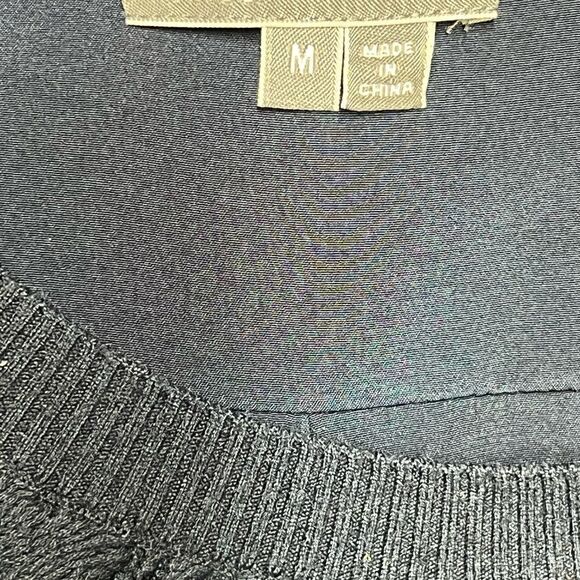 Vince Navy Blue Lace Overlay Silk Long Sleeve Jacquard Mini Dress Medium. - Picture 7 of 7